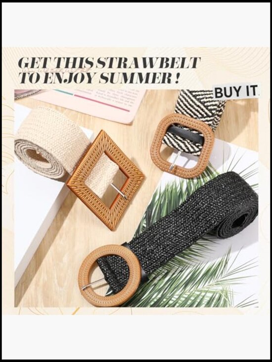 Straw Woven Elastic Waist Belt Set Bohemian Dress Braided Belt main image 7